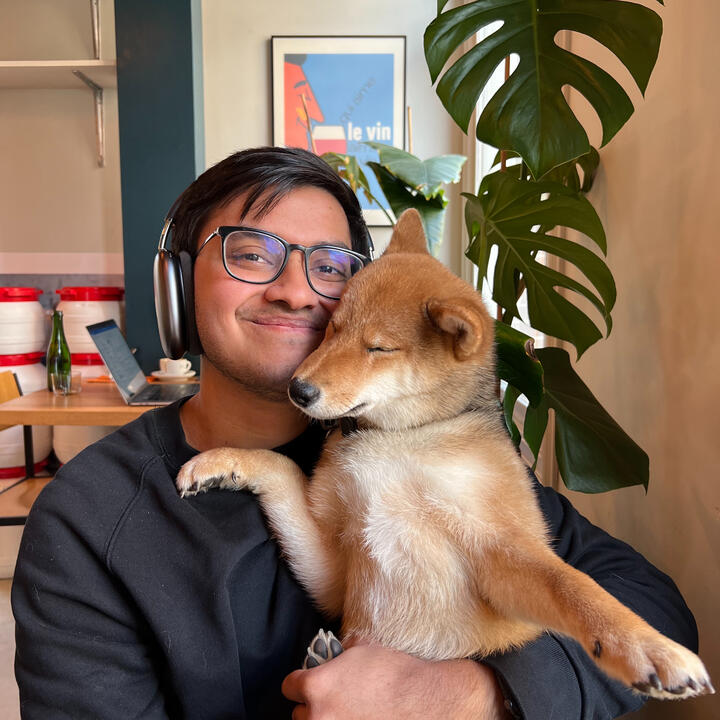 A portrait of Amrith and his dog Sando - Amrith was previously the Head of Social at Product Hunt and has worked with many early stage consumer startups since on all things community, social, brand, growth, and product.
